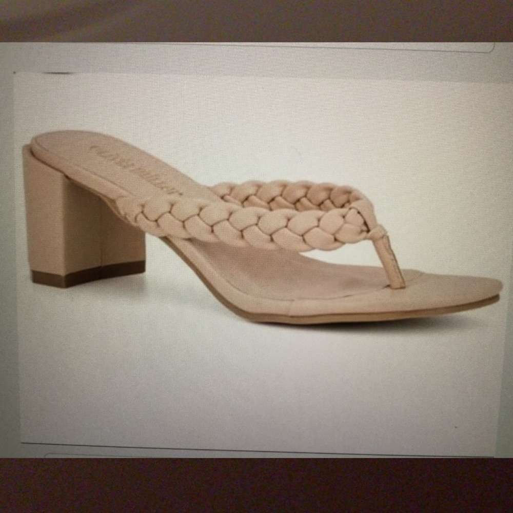 Olivia Miller pink sandals Braided Thong block Heeled Sandals